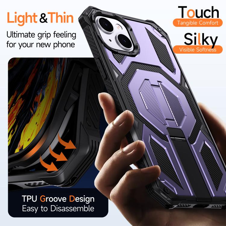 For iPhone 14 / 13 Hidden Metal Holder Magnetic Shockproof Phone Case