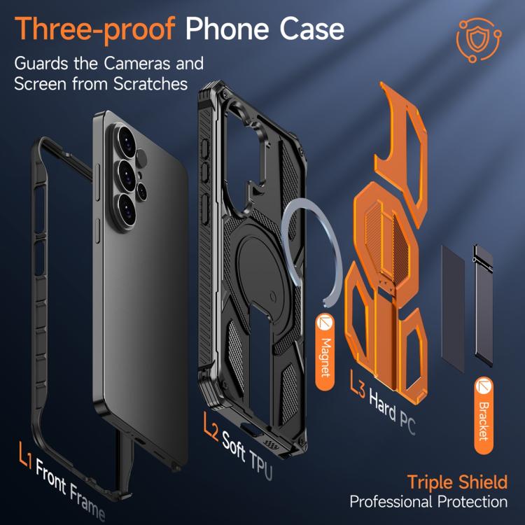 For Samsung Galaxy S26 Ultra 5G Hidden Metal Holder Magnetic Shockproof Phone Case