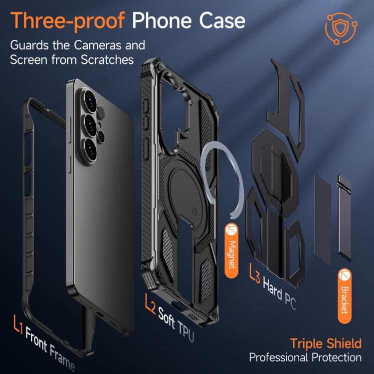 For Samsung Galaxy S26 Ultra 5G Hidden Metal Holder Magnetic Shockproof Phone Case