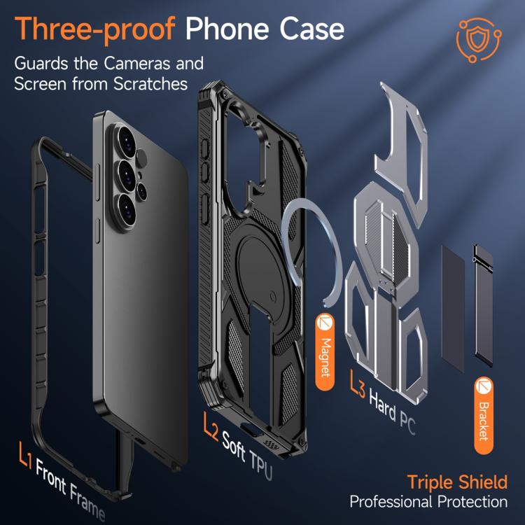 For Samsung Galaxy S26 Ultra 5G Hidden Metal Holder Magnetic Shockproof Phone Case