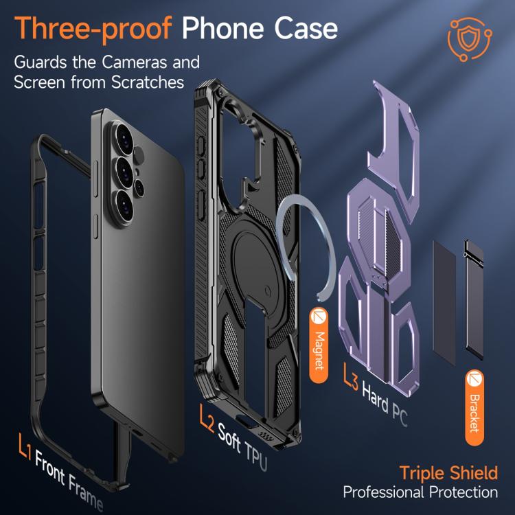 For Samsung Galaxy S26 Ultra 5G Hidden Metal Holder Magnetic Shockproof Phone Case