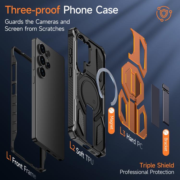 For Samsung Galaxy S25 Ultra 5G Hidden Metal Holder Magnetic Shockproof Phone Case