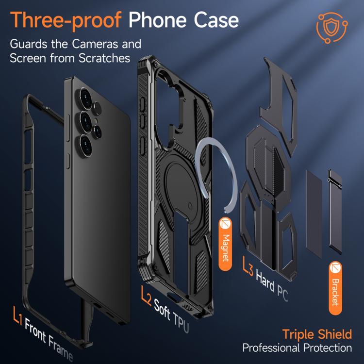 For Samsung Galaxy S25 Ultra 5G Hidden Metal Holder Magnetic Shockproof Phone Case