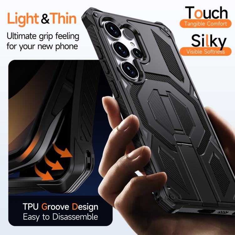For Samsung Galaxy S25 Ultra 5G Hidden Metal Holder Magnetic Shockproof Phone Case