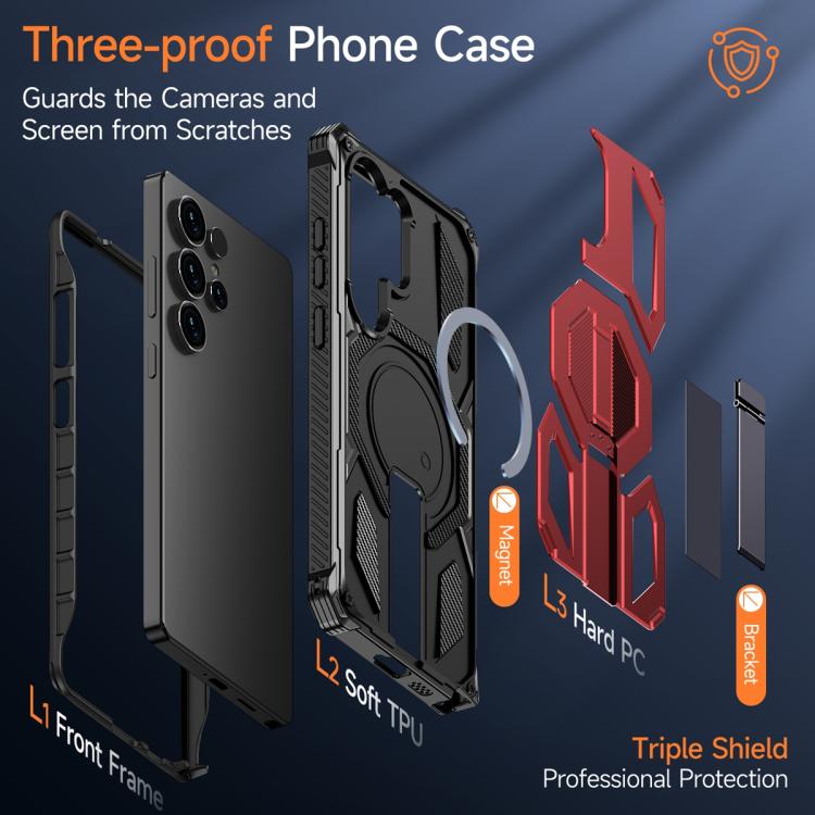 For Samsung Galaxy S25 Ultra 5G Hidden Metal Holder Magnetic Shockproof Phone Case