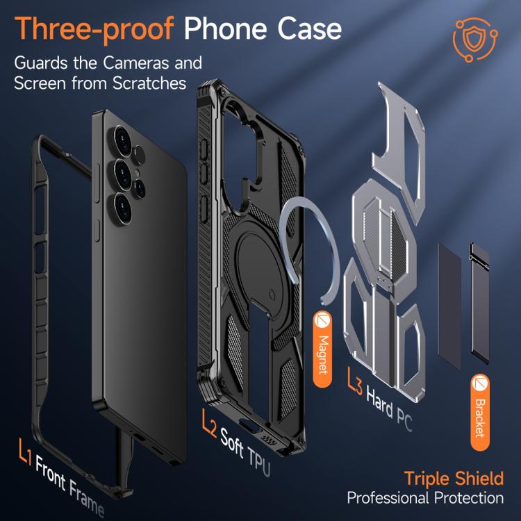 For Samsung Galaxy S25 Ultra 5G Hidden Metal Holder Magnetic Shockproof Phone Case
