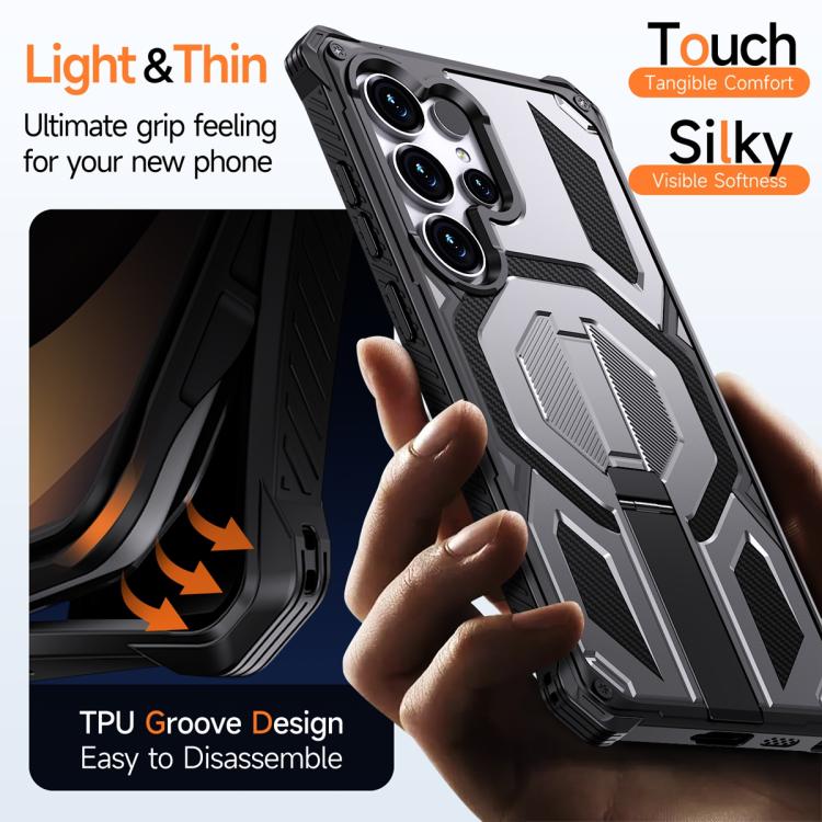 For Samsung Galaxy S25 Ultra 5G Hidden Metal Holder Magnetic Shockproof Phone Case