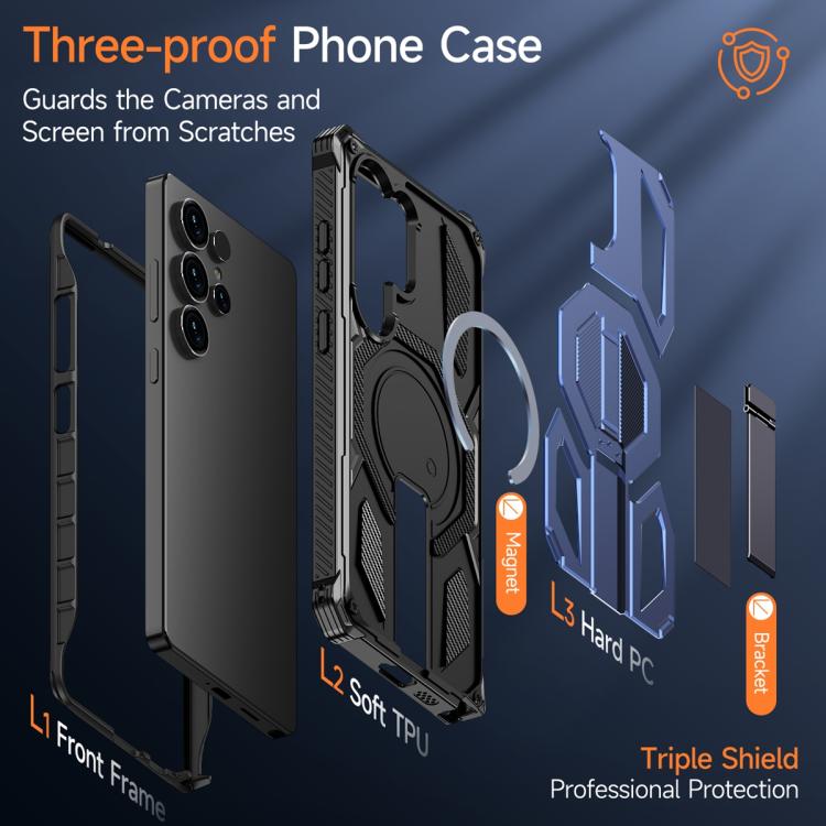 For Samsung Galaxy S25 Ultra 5G Hidden Metal Holder Magnetic Shockproof Phone Case