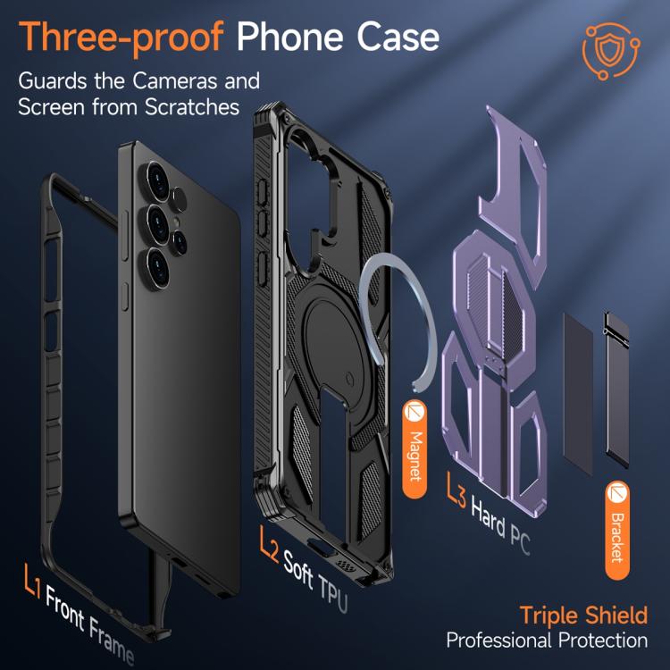For Samsung Galaxy S25 Ultra 5G Hidden Metal Holder Magnetic Shockproof Phone Case
