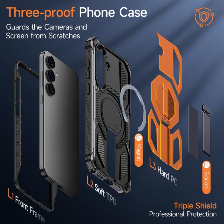 For Samsung Galaxy S25+ 5G / S24+ 5G Hidden Metal Holder Magnetic Shockproof Phone Case