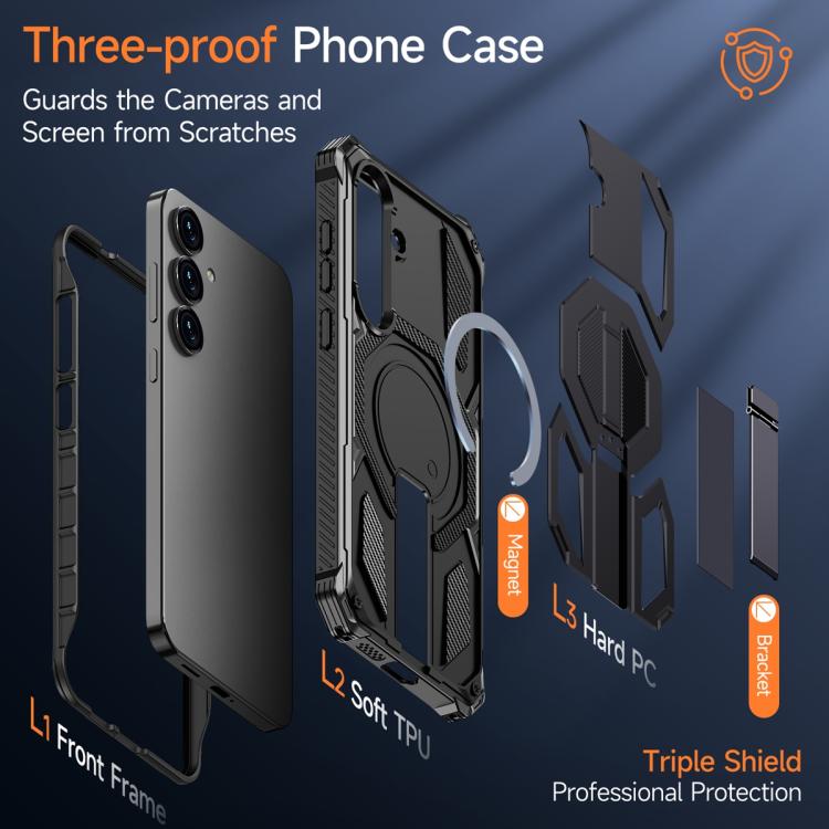 For Samsung Galaxy S25+ 5G / S24+ 5G Hidden Metal Holder Magnetic Shockproof Phone Case