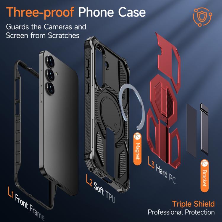 For Samsung Galaxy S25+ 5G / S24+ 5G Hidden Metal Holder Magnetic Shockproof Phone Case