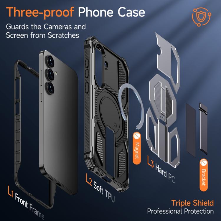 For Samsung Galaxy S25+ 5G / S24+ 5G Hidden Metal Holder Magnetic Shockproof Phone Case