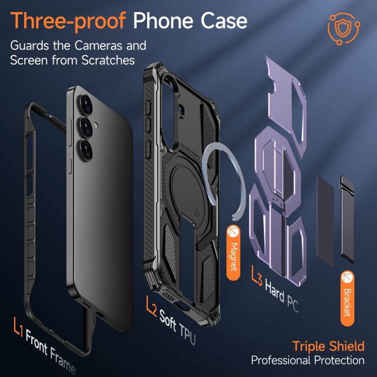 For Samsung Galaxy S25+ 5G / S24+ 5G Hidden Metal Holder Magnetic Shockproof Phone Case