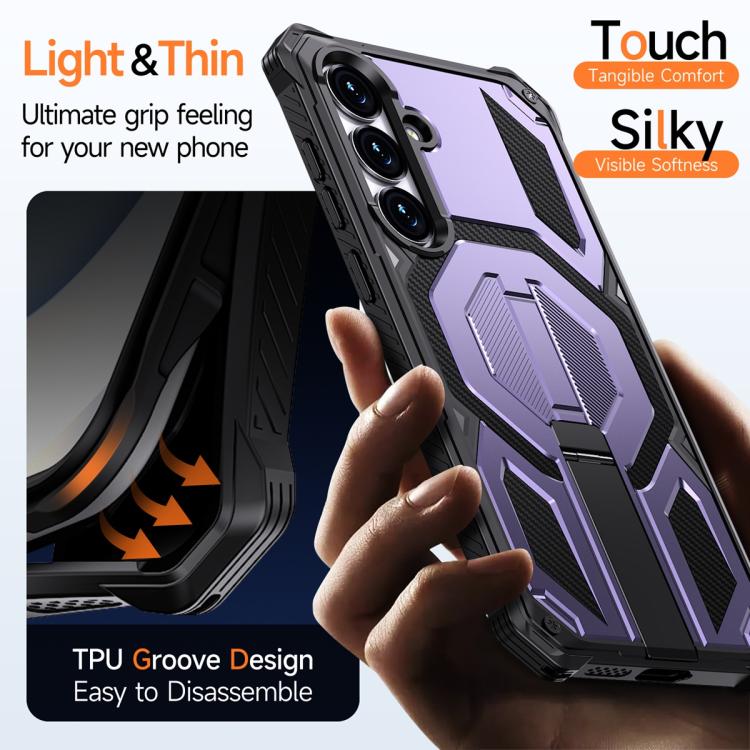 For Samsung Galaxy S25+ 5G / S24+ 5G Hidden Metal Holder Magnetic Shockproof Phone Case