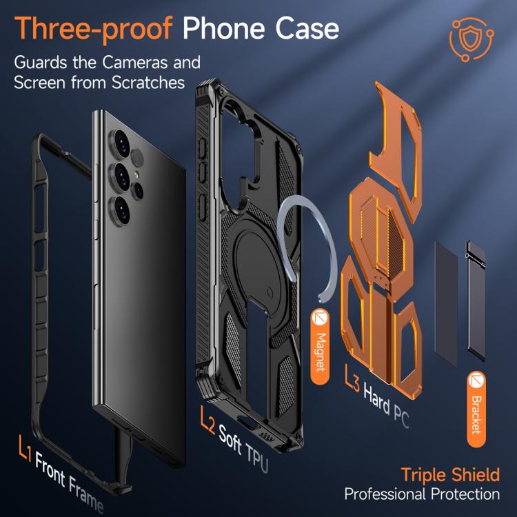 For Samsung Galaxy S24 Ultra 5G Hidden Metal Holder Magnetic Shockproof Phone Case