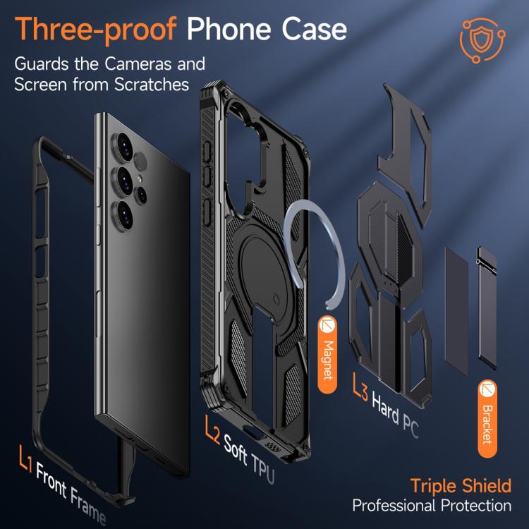 For Samsung Galaxy S24 Ultra 5G Hidden Metal Holder Magnetic Shockproof Phone Case