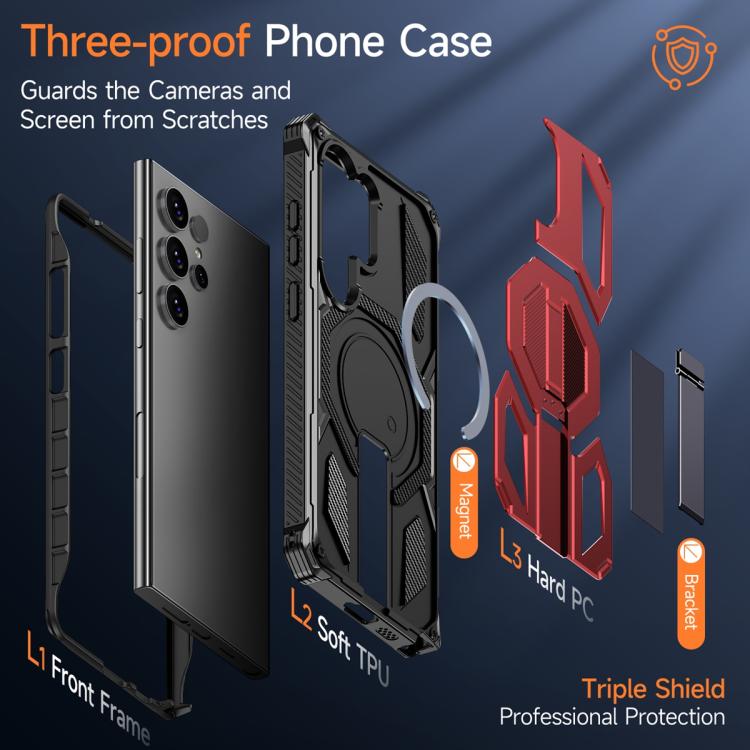 For Samsung Galaxy S24 Ultra 5G Hidden Metal Holder Magnetic Shockproof Phone Case