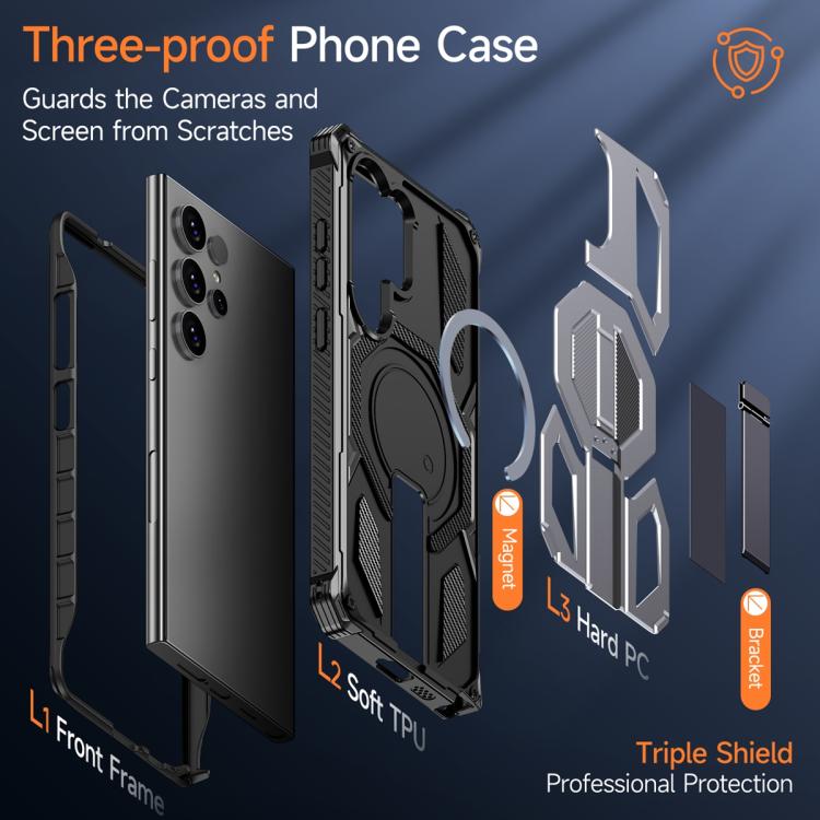 For Samsung Galaxy S24 Ultra 5G Hidden Metal Holder Magnetic Shockproof Phone Case