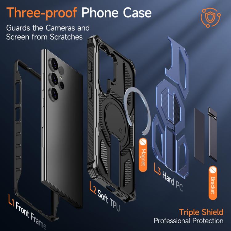For Samsung Galaxy S24 Ultra 5G Hidden Metal Holder Magnetic Shockproof Phone Case