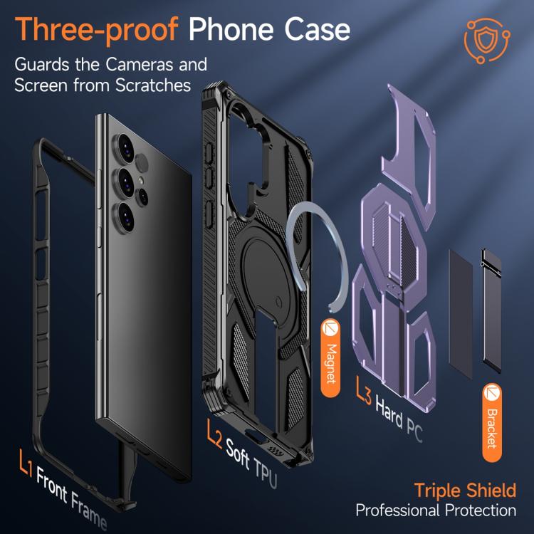 For Samsung Galaxy S24 Ultra 5G Hidden Metal Holder Magnetic Shockproof Phone Case