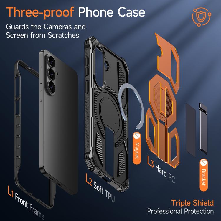 For Samsung Galaxy S26 5G Hidden Metal Holder Magnetic Shockproof Phone Case