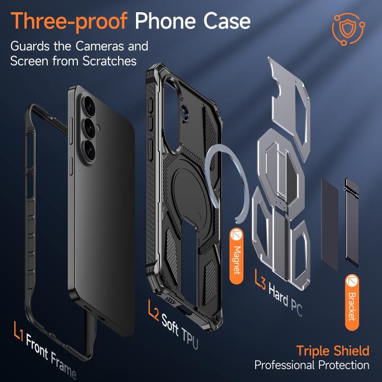 For Samsung Galaxy S26 5G Hidden Metal Holder Magnetic Shockproof Phone Case