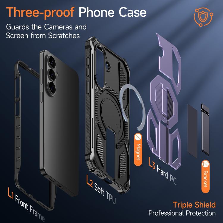 For Samsung Galaxy S26 5G Hidden Metal Holder Magnetic Shockproof Phone Case