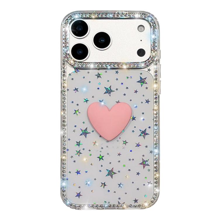 For iPhone 17 Pro Max Flash Rhinestone Double-sided IMD Love Heart Phone Case