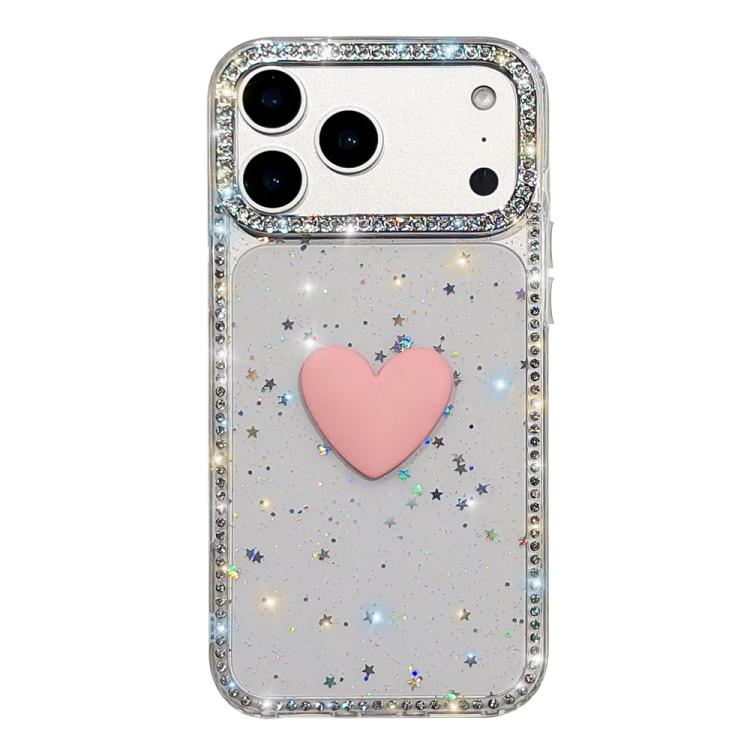 For iPhone 17 Pro Flash Rhinestone Double-sided IMD Love Heart Phone Case