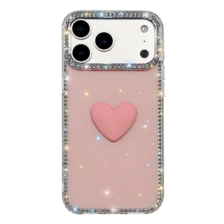 For iPhone 17 Pro Flash Rhinestone Double-sided IMD Love Heart Phone Case