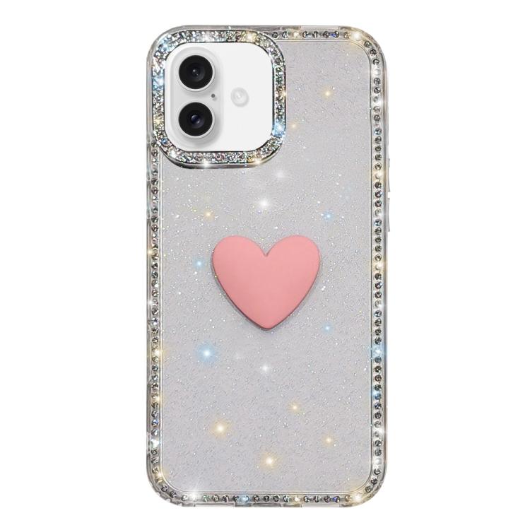 For iPhone 17 Flash Rhinestone Double-sided IMD Love Heart Phone Case