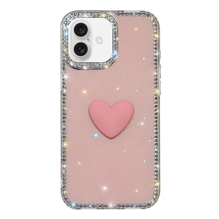 For iPhone 17 Flash Rhinestone Double-sided IMD Love Heart Phone Case