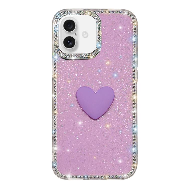 For iPhone 17 Flash Rhinestone Double-sided IMD Love Heart Phone Case