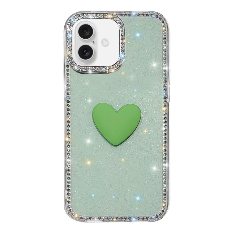 For iPhone 17 Flash Rhinestone Double-sided IMD Love Heart Phone Case