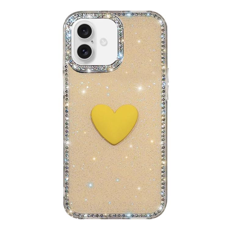 For iPhone 17 Flash Rhinestone Double-sided IMD Love Heart Phone Case