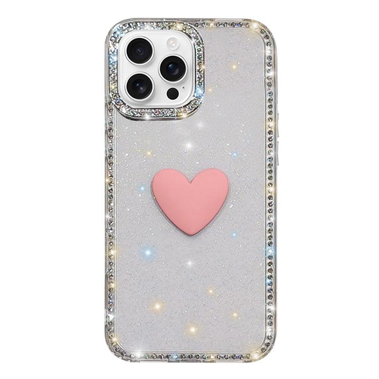 For iPhone 16 Pro Flash Rhinestone Double-sided IMD Love Heart Phone Case