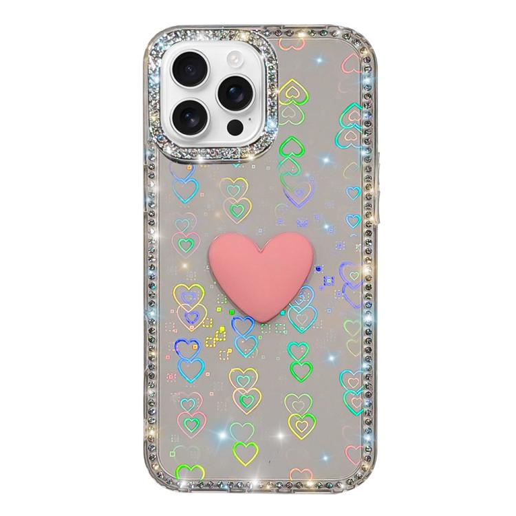 For iPhone 16 Pro Flash Rhinestone Double-sided IMD Love Heart Phone Case