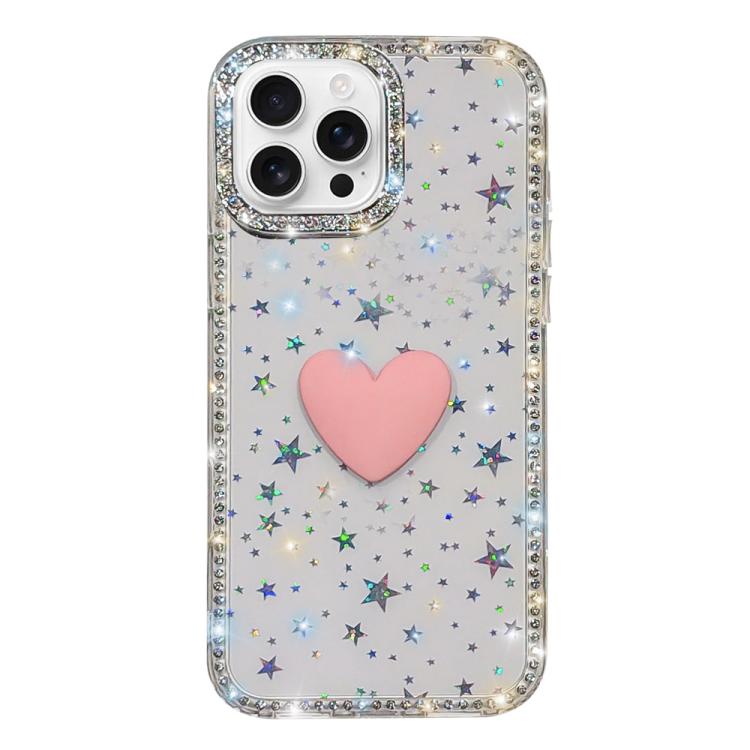For iPhone 16 Pro Flash Rhinestone Double-sided IMD Love Heart Phone Case