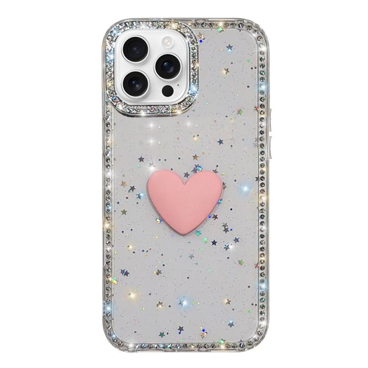 For iPhone 16 Pro Flash Rhinestone Double-sided IMD Love Heart Phone Case