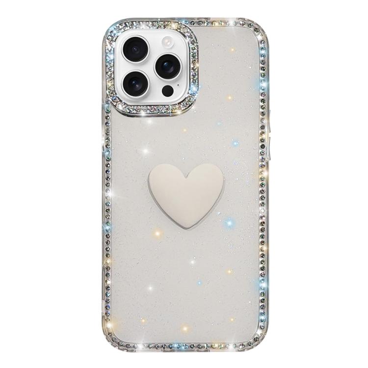 For iPhone 16 Pro Flash Rhinestone Double-sided IMD Love Heart Phone Case