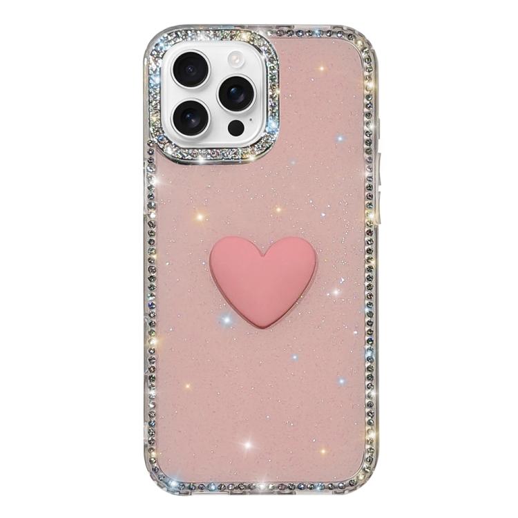 For iPhone 16 Pro Flash Rhinestone Double-sided IMD Love Heart Phone Case