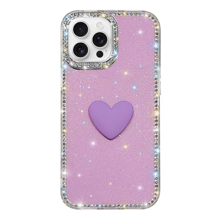 For iPhone 16 Pro Flash Rhinestone Double-sided IMD Love Heart Phone Case