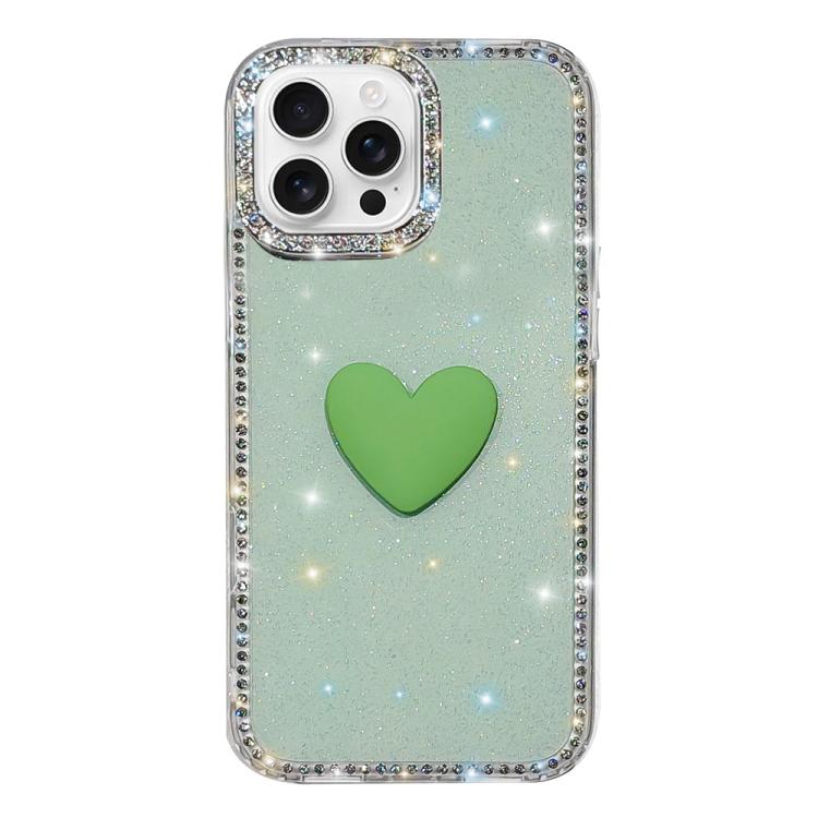 For iPhone 16 Pro Flash Rhinestone Double-sided IMD Love Heart Phone Case