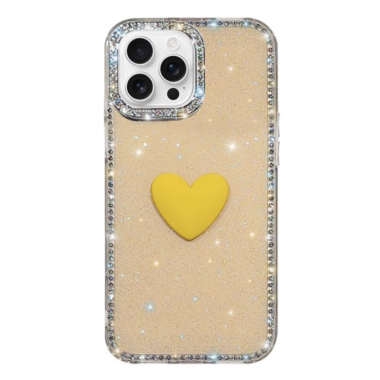 For iPhone 16 Pro Flash Rhinestone Double-sided IMD Love Heart Phone Case