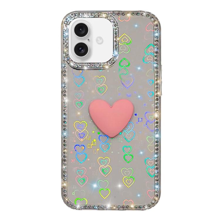 For iPhone 16 Plus Flash Rhinestone Double-sided IMD Love Heart Phone Case