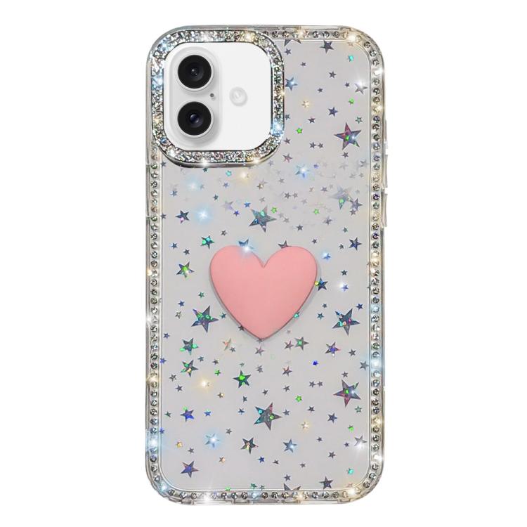 For iPhone 16 Plus Flash Rhinestone Double-sided IMD Love Heart Phone Case