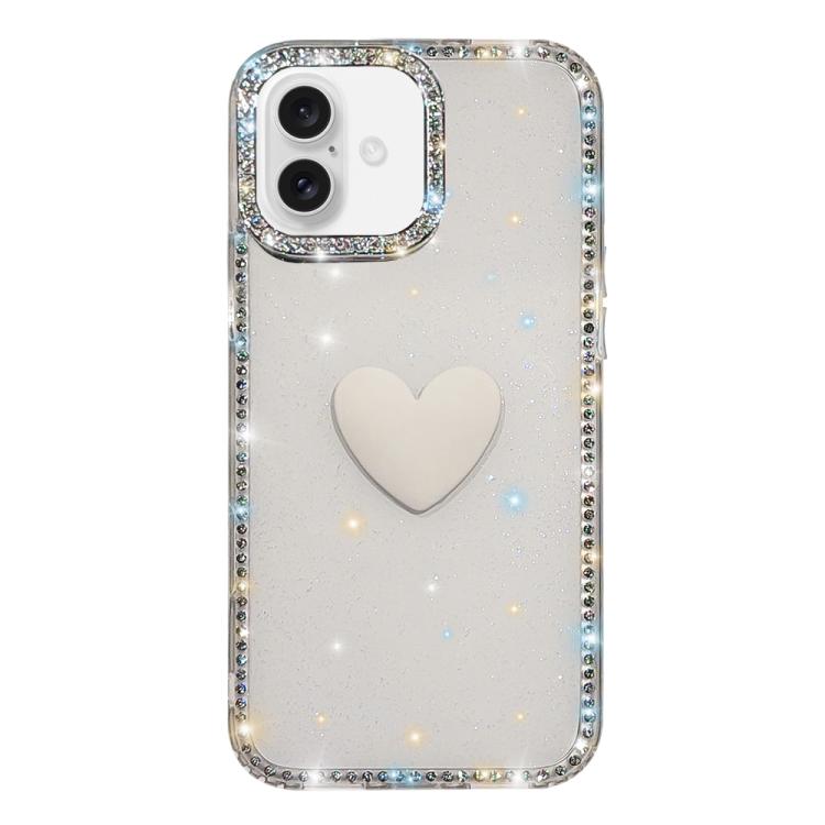 For iPhone 16 Plus Flash Rhinestone Double-sided IMD Love Heart Phone Case