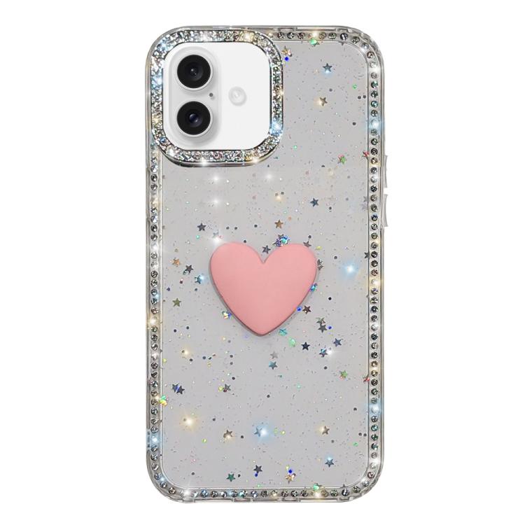 For iPhone 16 Flash Rhinestone Double-sided IMD Love Heart Phone Case