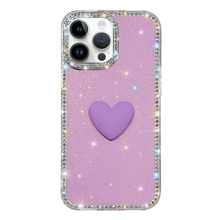 For iPhone 15 Pro Flash Rhinestone Double-sided IMD Love Heart Phone Case